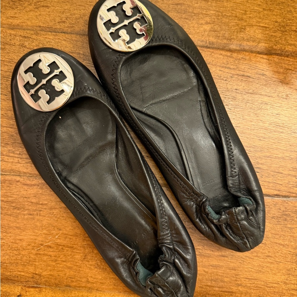 Tory Burch Black Leather Ballet Flats
